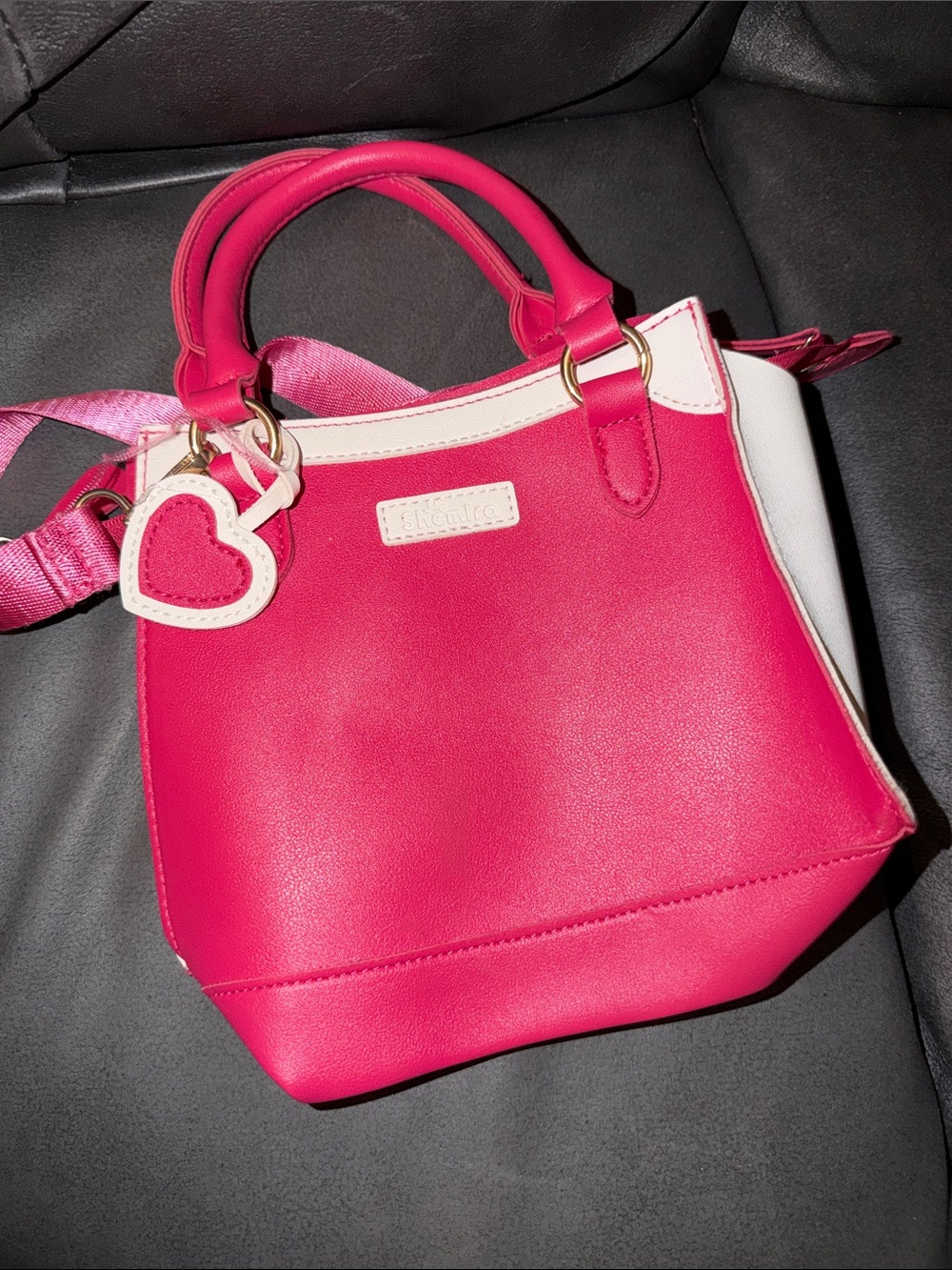 Bright Pink Heart-Accent Satchel Handbag - Cute Casual Tote